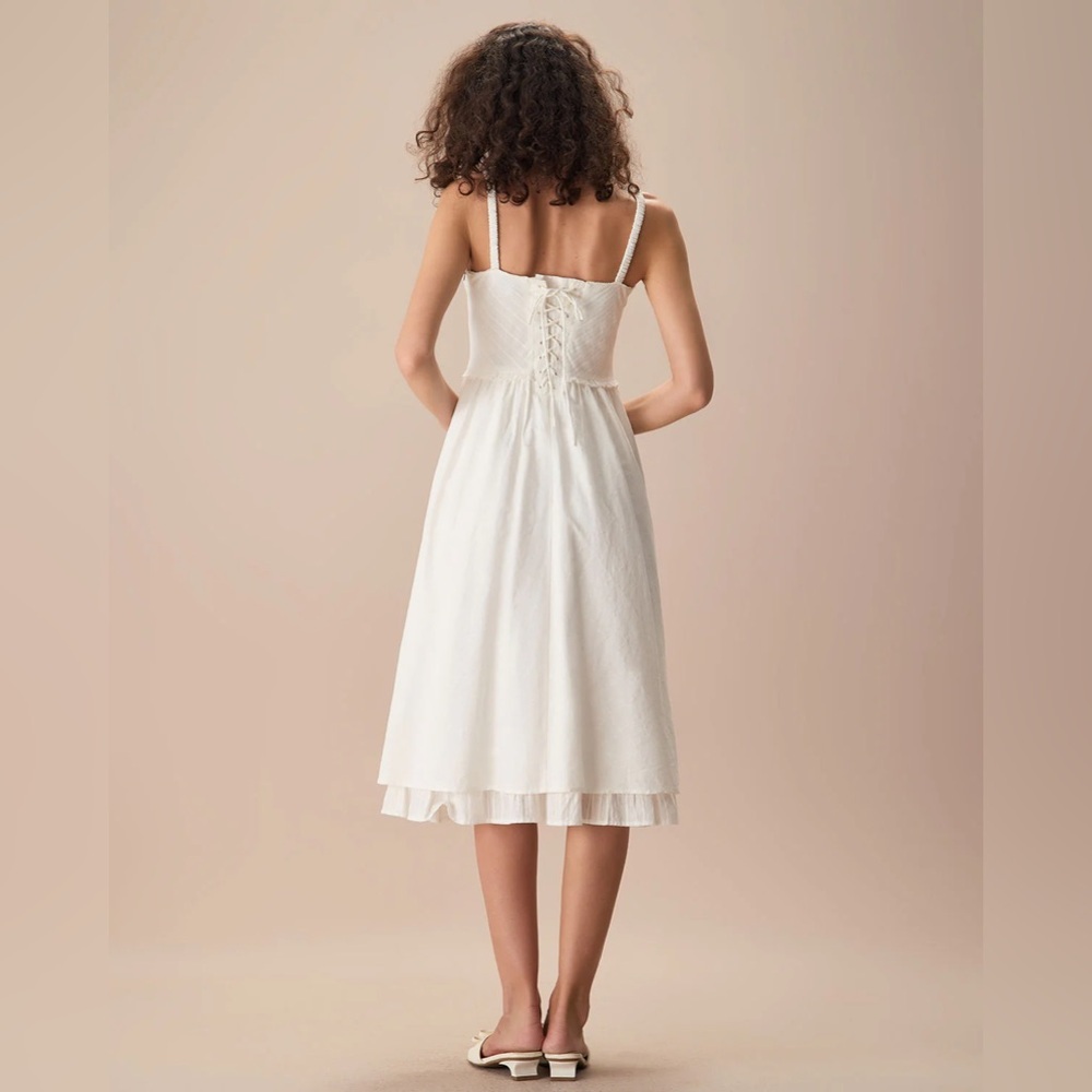 RIHOAS The White Ruched Slip Cotton Midi Dress - Picture 3 of 4